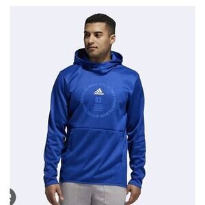 Adidas Men Sweatshirt Blue Hoodie Logo Mesh Team Issue Badge Of Sport Sz M